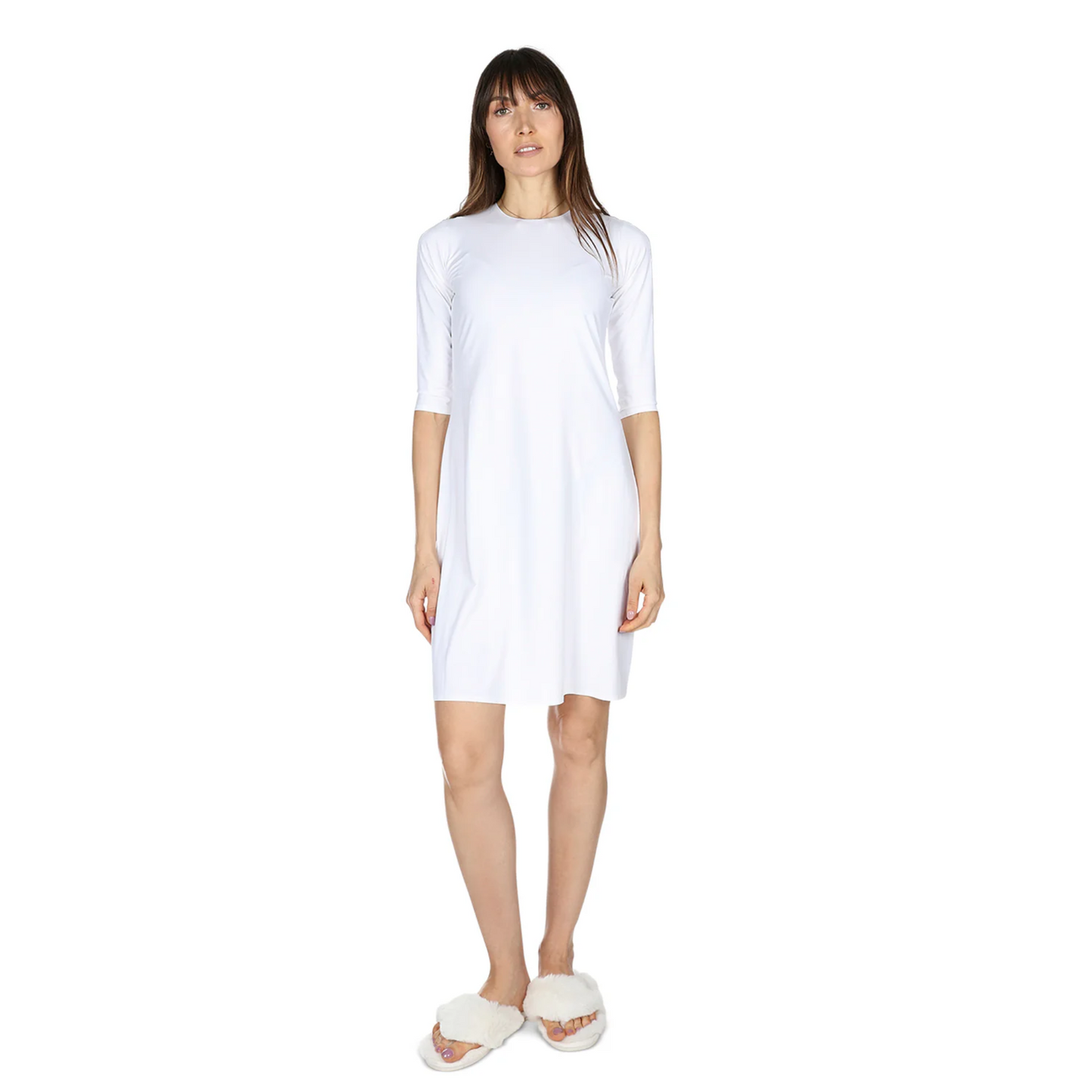 Memoi Womens Bonded Quarter Sleeve Slip Dress