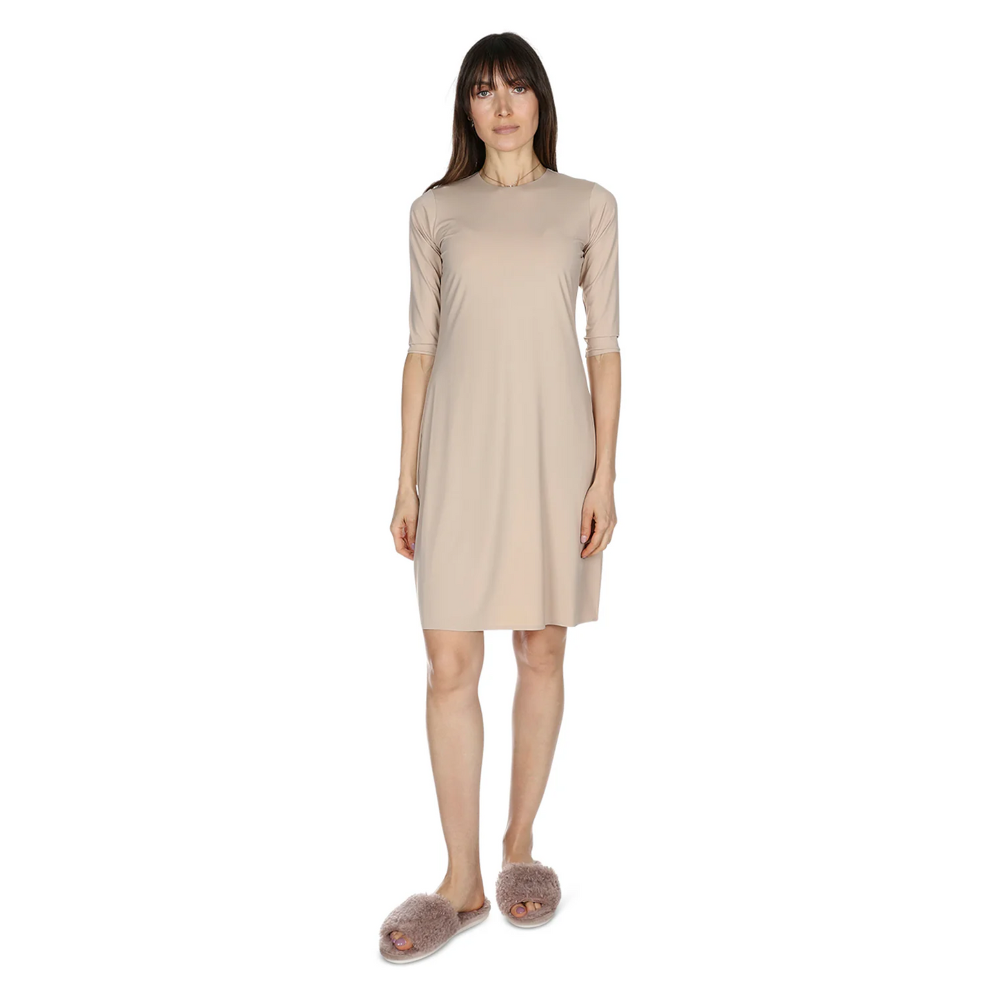 Memoi Womens Bonded Quarter Sleeve Slip Dress