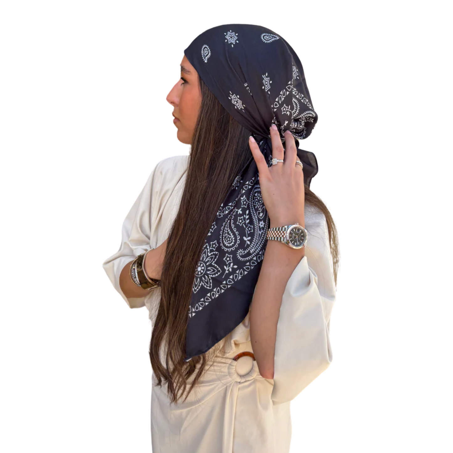 The Scarf Bar Short Classic Paisley With Velvet Grip Headscarf