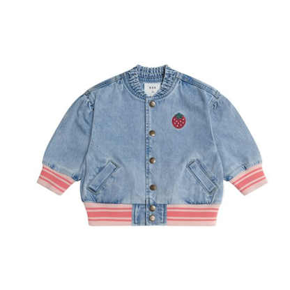Huxbaby Dreamy Denim Strawberry Bomber Jacket