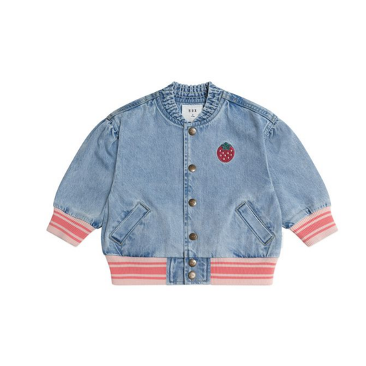 Huxbaby Dreamy Denim Strawberry Bomber Jacket