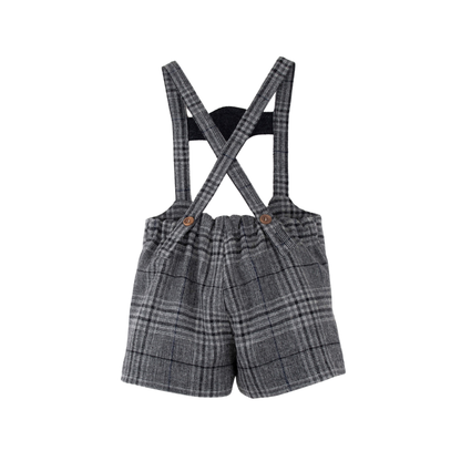 Popelin Plaid Woollen Short Dungarees