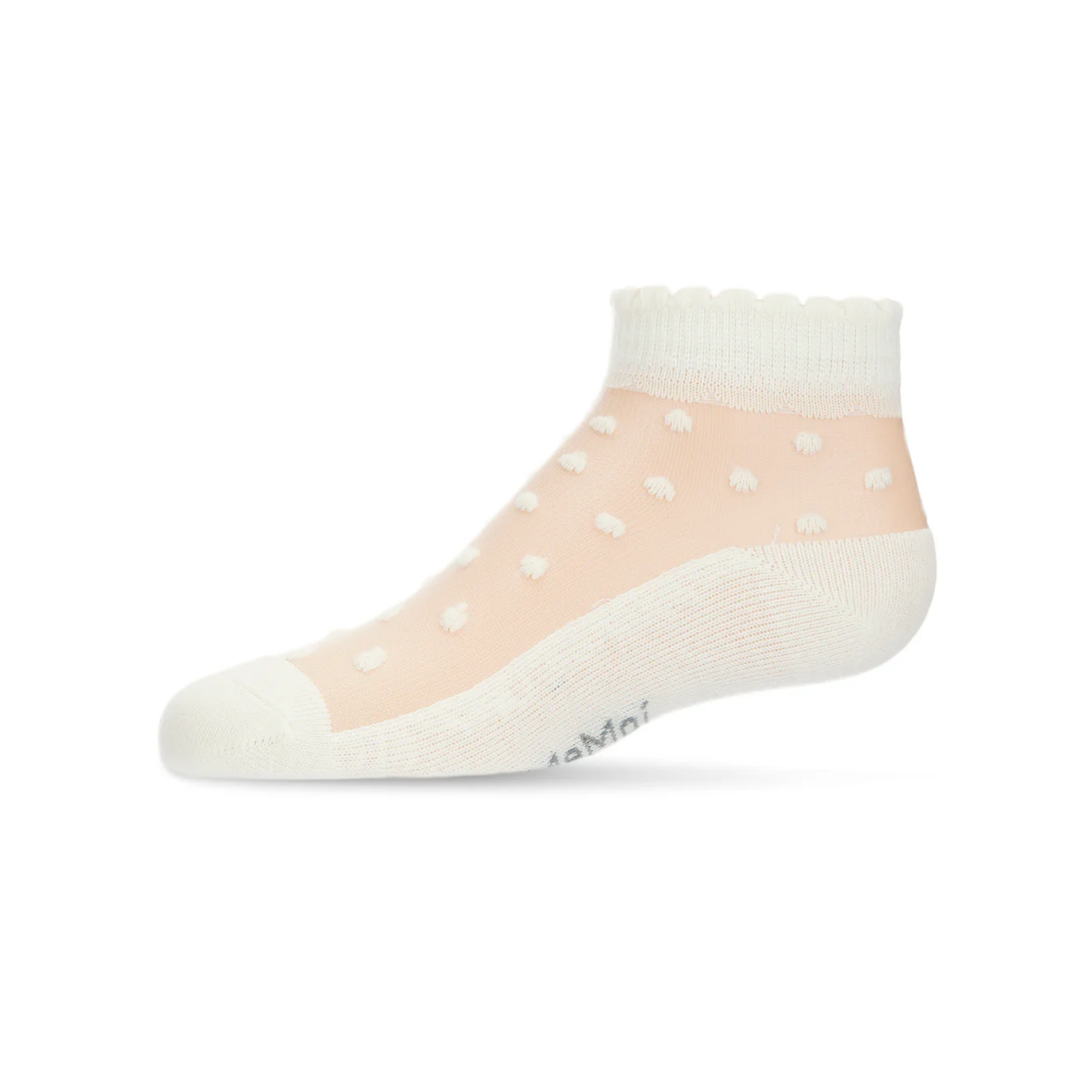 Memoi Sheer Cotton-Blend Flocked Dot Anklet with Scalloped Cuff - Mkf-6044