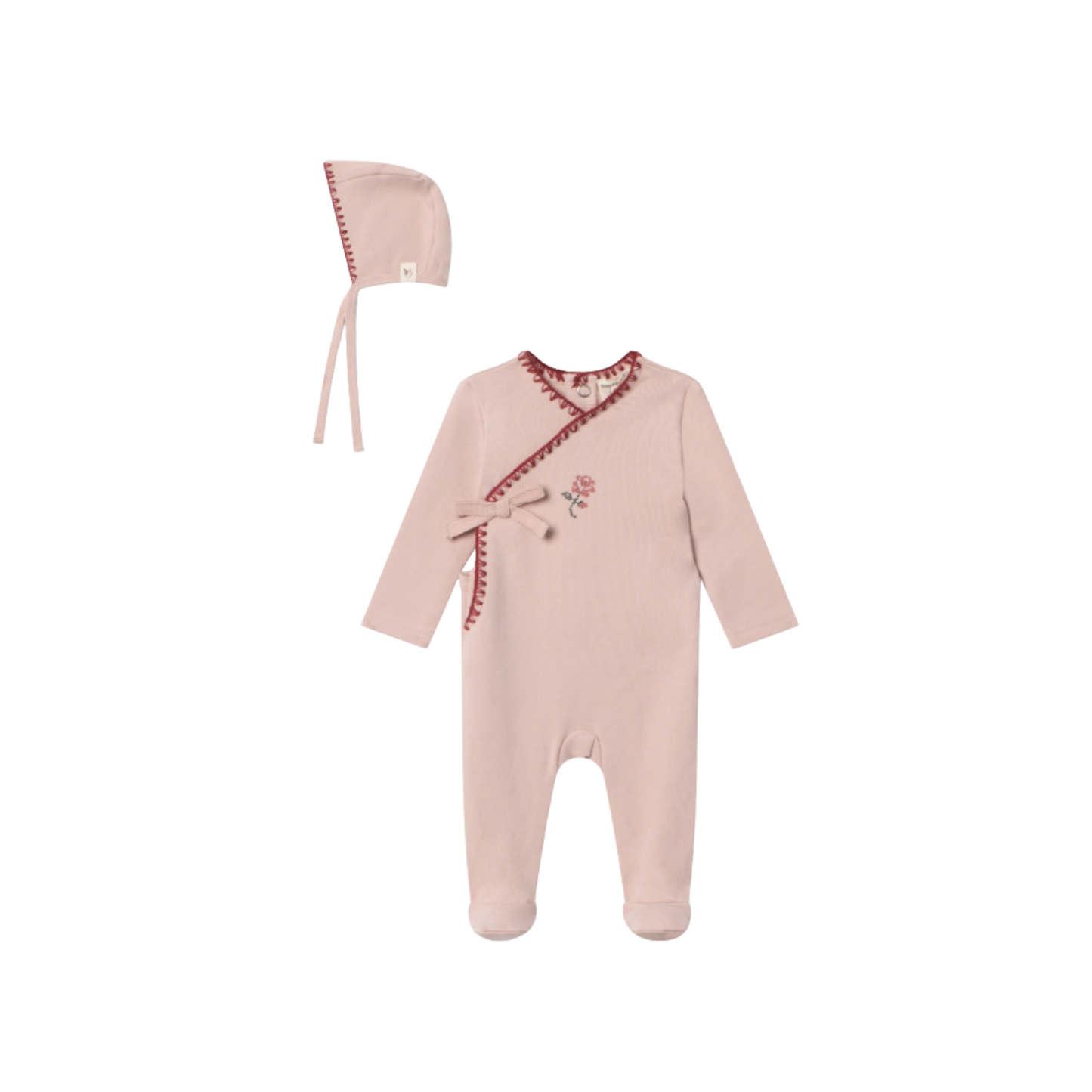 Bebe Bella  Fake Wrap Stretchie With Embroidery Layette