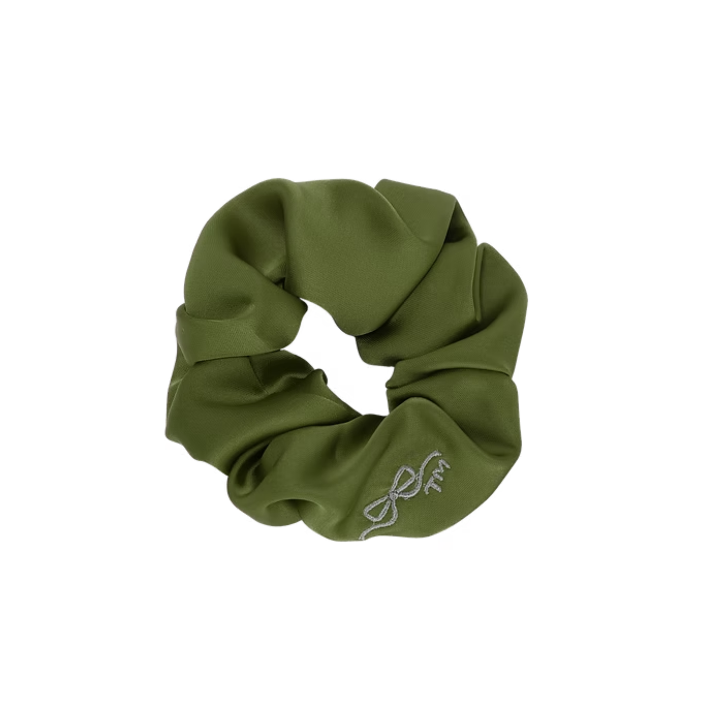 Tis Me Satin With Bow Embroidery Scrunchie