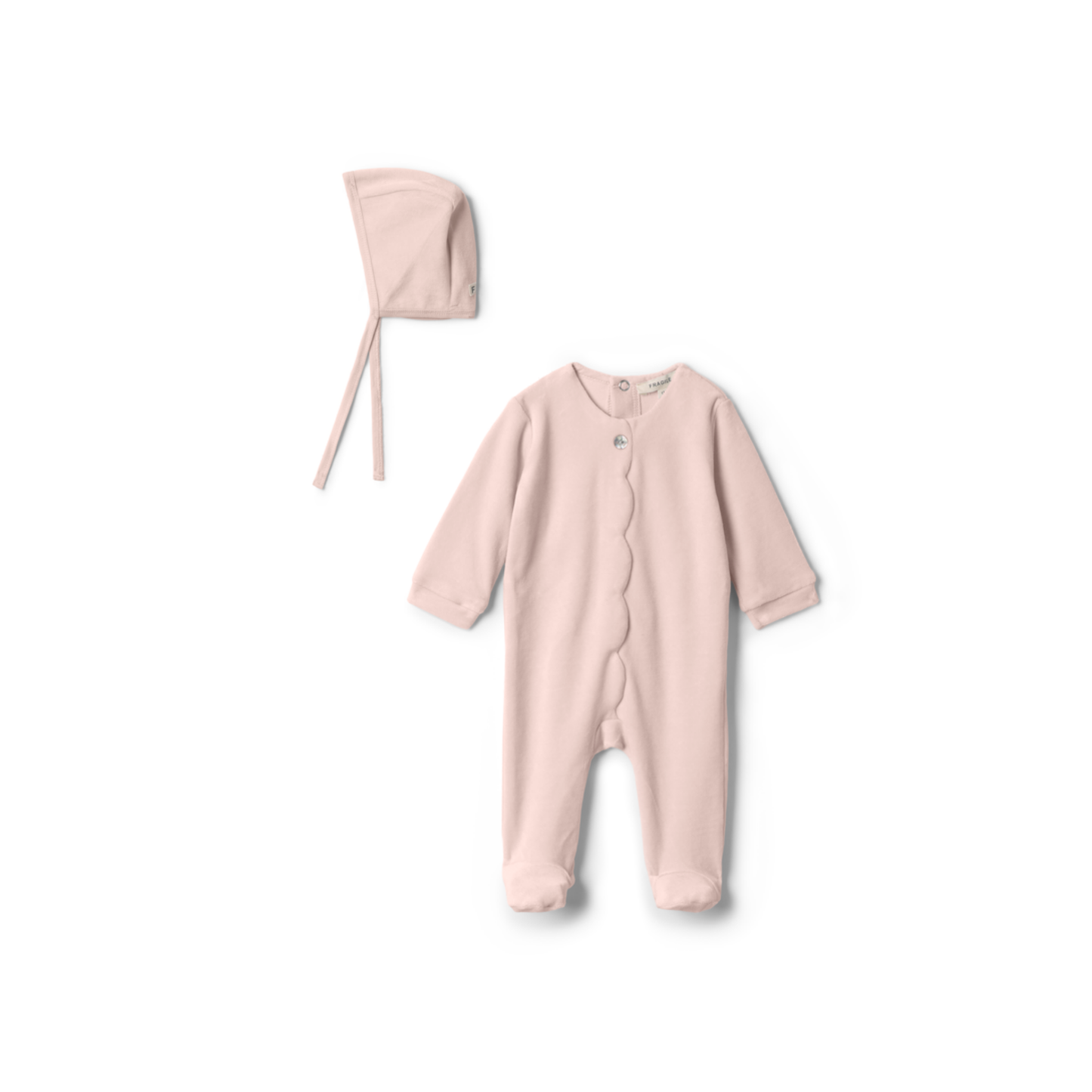 Fragile  Cotton Velour Scallop Detail Footie