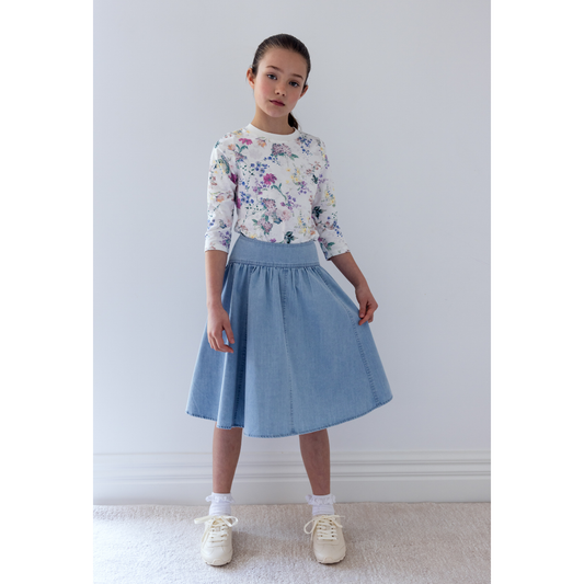 Steph The Label Pale Wash Chambray Chambray Seam Detail Skirt