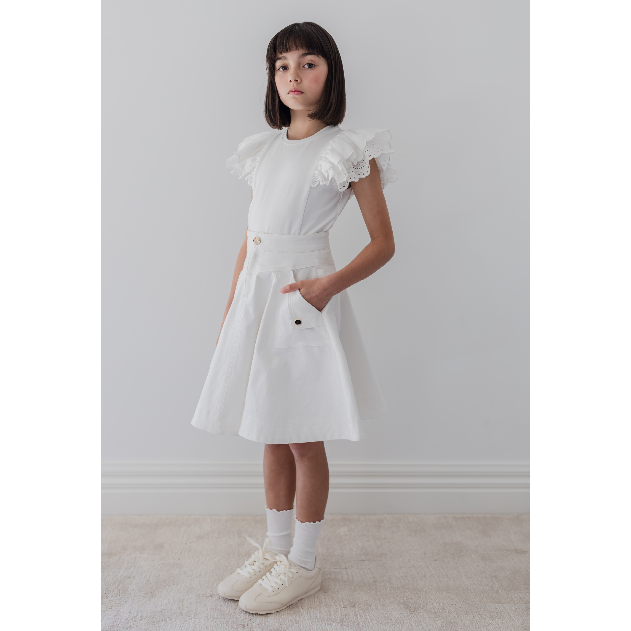 Steph The Label White Wash Denim Fold back Pocket Denim Skirt