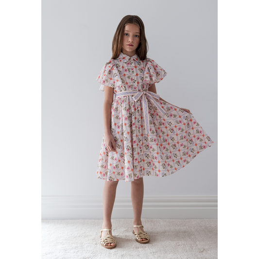Steph The Label Flower Grid Print Flower Grid Shirt Dress