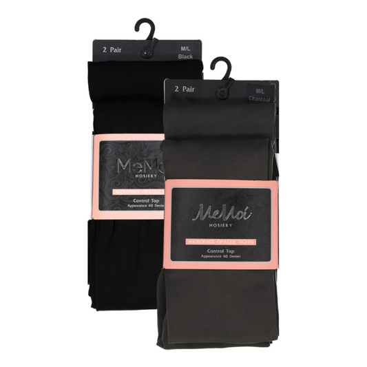 Memoi Womens 2 Pair Pack Perfectly Opaque Control Top Microfiber Tights