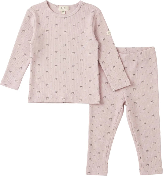 LUX Regular Primrose Cotton Spandex Rib Bear Bow Print 2 Pc